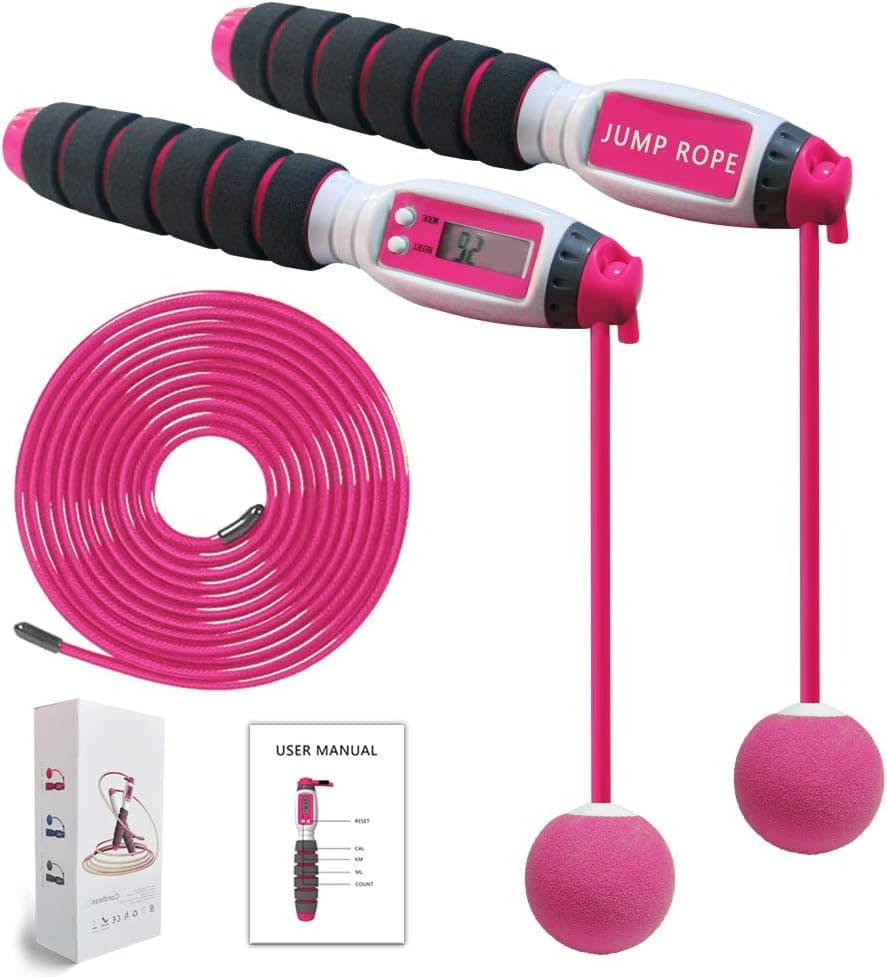 GIMCALO Cordless Jump Rope With Counter, Electronic Counting Skipping Rope Fitness, Ropeless and Rope Skipping Exercise Model 2IN1, Adjustable Steel Rope, Calories, Miles, Km