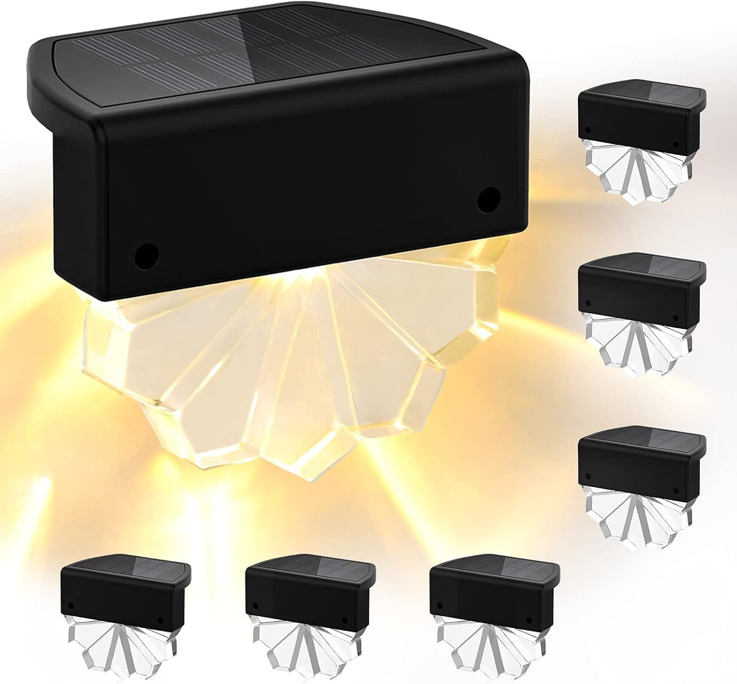 Solar Deck Lights, Outdoor Lighting, 6 Pack Step Lights, IP65 Waterproof LED Fence Lights, Warm White/Color Changing, Backyard Decor Outside Stair Lights for Patio Stairs Yard Garden Post Fence