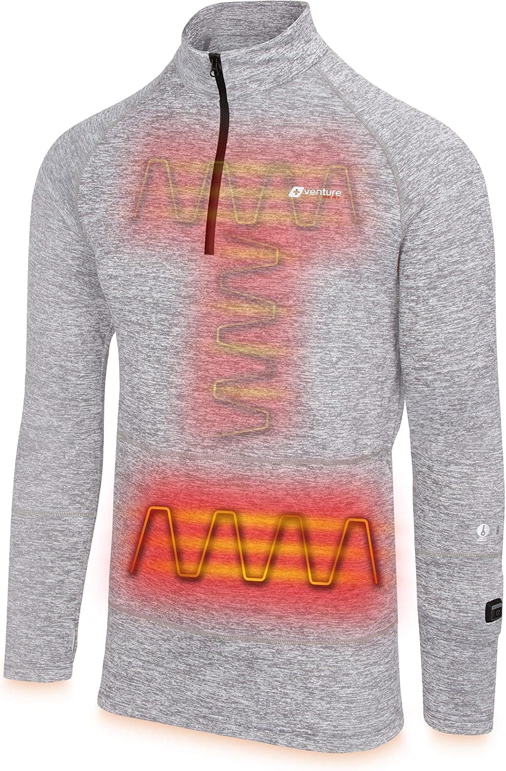Venture Heat Men's Heated Shirt Thermal Underwear with Battery Pack - Long John, 1/4 Zip Electric Base Layer, Nomad (S, Gray)