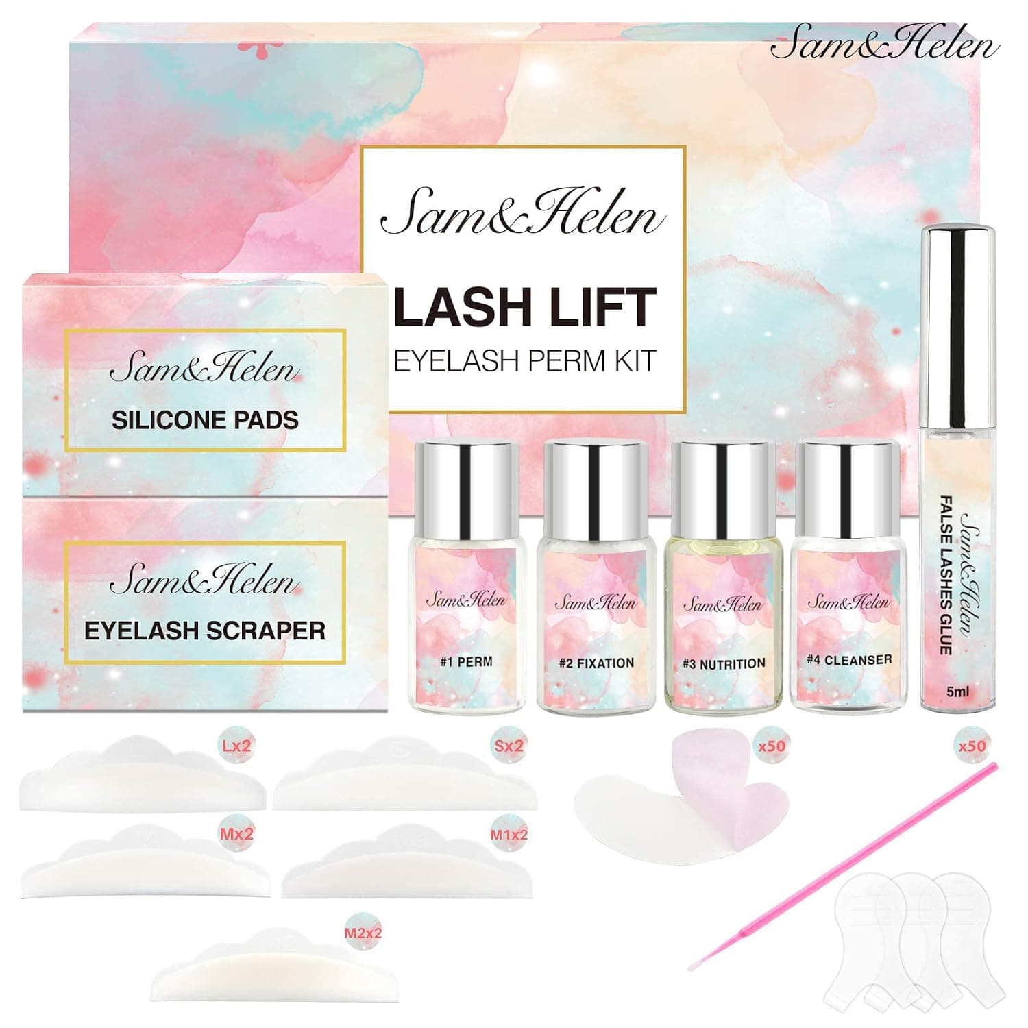 Sam&Helen Lash Lift Kit Professional Eyelash Perm Kit, Lash Curling Semi-Permanent Curling Perming Wave Suitable For Salon