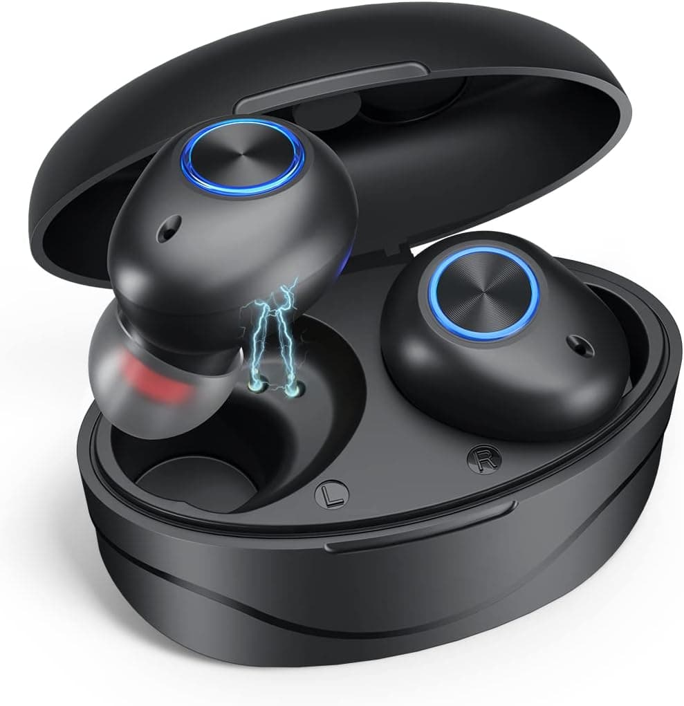 True Wireless Earbuds Bluetooth, 5.0 Bluetooth Headphones Sport Earphones with Wireless Charging Case IPX7 Waterproof for iPhone Android, Ergonomic Bass Stereo Earphones