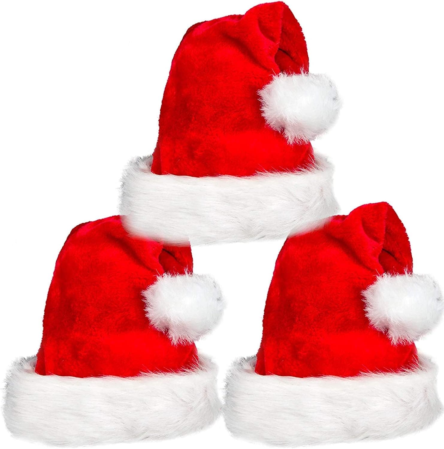 Make it Fun 3 Pcs Red Santa Hats for Adults Teenagers Unisex Christmas Santa Clause Hats