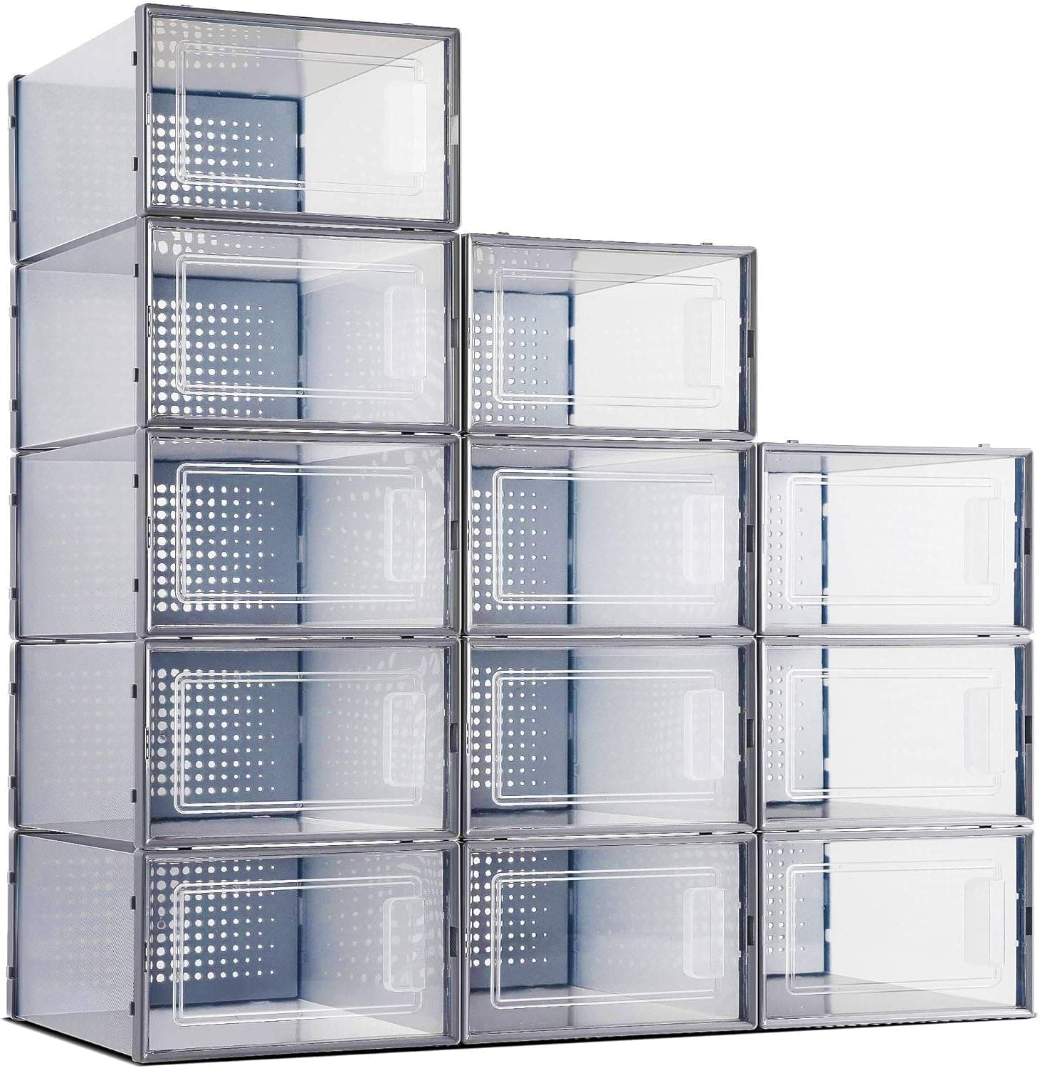 Shoe Boxes Clear Plastic Stackable, Secret Space 12 Pack Clear Shoe Storage Box Organizer for Closets, Medium