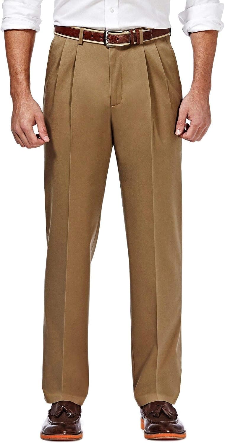 Haggar Men's Premium No Iron Khaki Straight Fit Flat Front Casual Pant