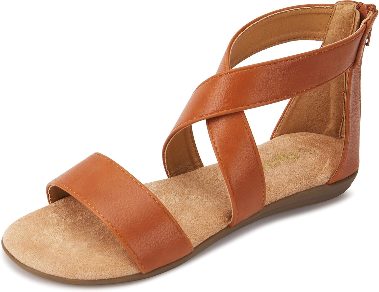Floopi Sandals for Women | Open Toe, Gladiator/Criss Cross-Design Summer Sandals W/Zip Up Back | Comfy, Faux Leather Ankle Straps W/Flat Sole, Memory Foam Insole
