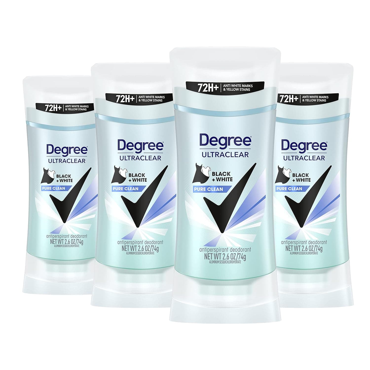 Degree Antiperspirant for Women Protects from Deodorant Stains Pure Clean Deodorant for Women 2.6 oz, Pack of 4