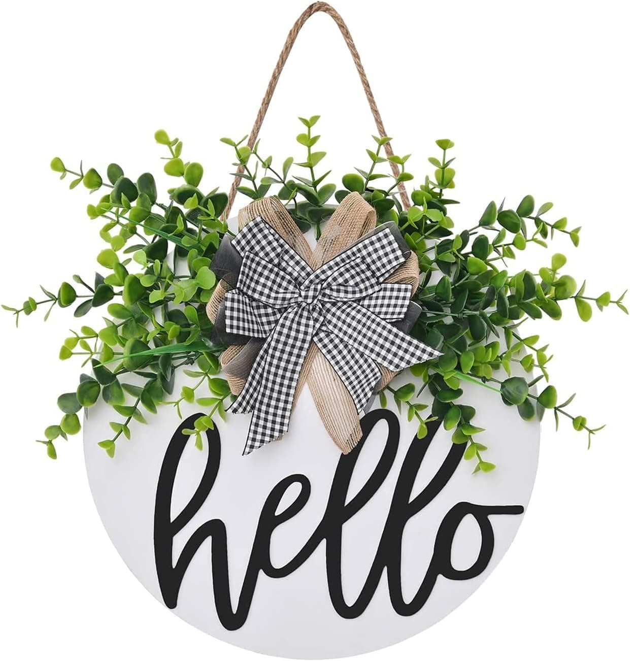 Welcome Sign Welcome Front Door Round Wood Sign Hanging Front Door Porch Decor Welcome Sign Front Farmhouse Porch Spring Welcome Sign Hello Sign for Front Door (Whiteboard Black Hello)