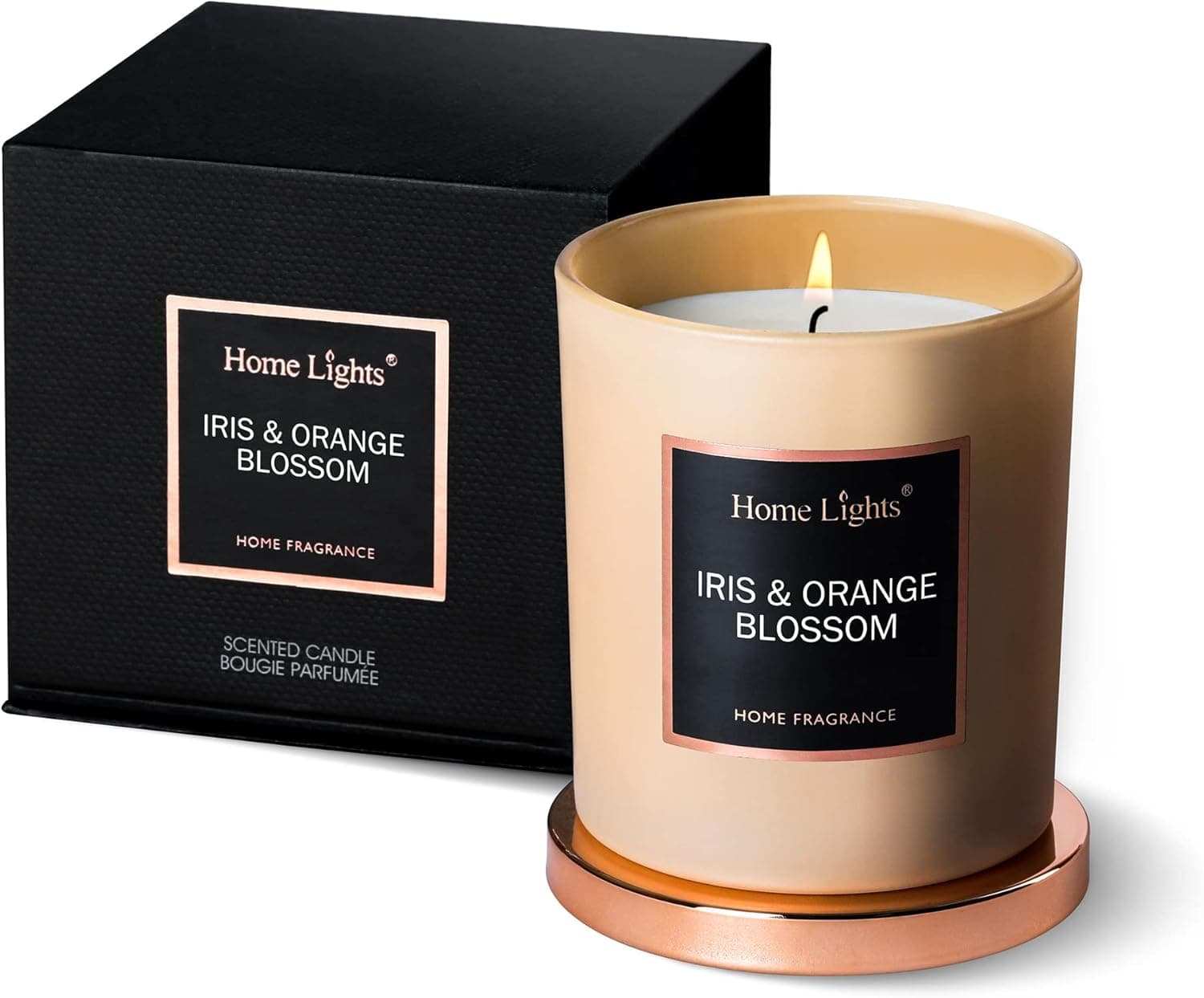 HomeLights Luxury Scented Candle, Natural Soy Wax, Home Fragrance Decor Gift, Iris & Orange Blossom, Medium Jar
