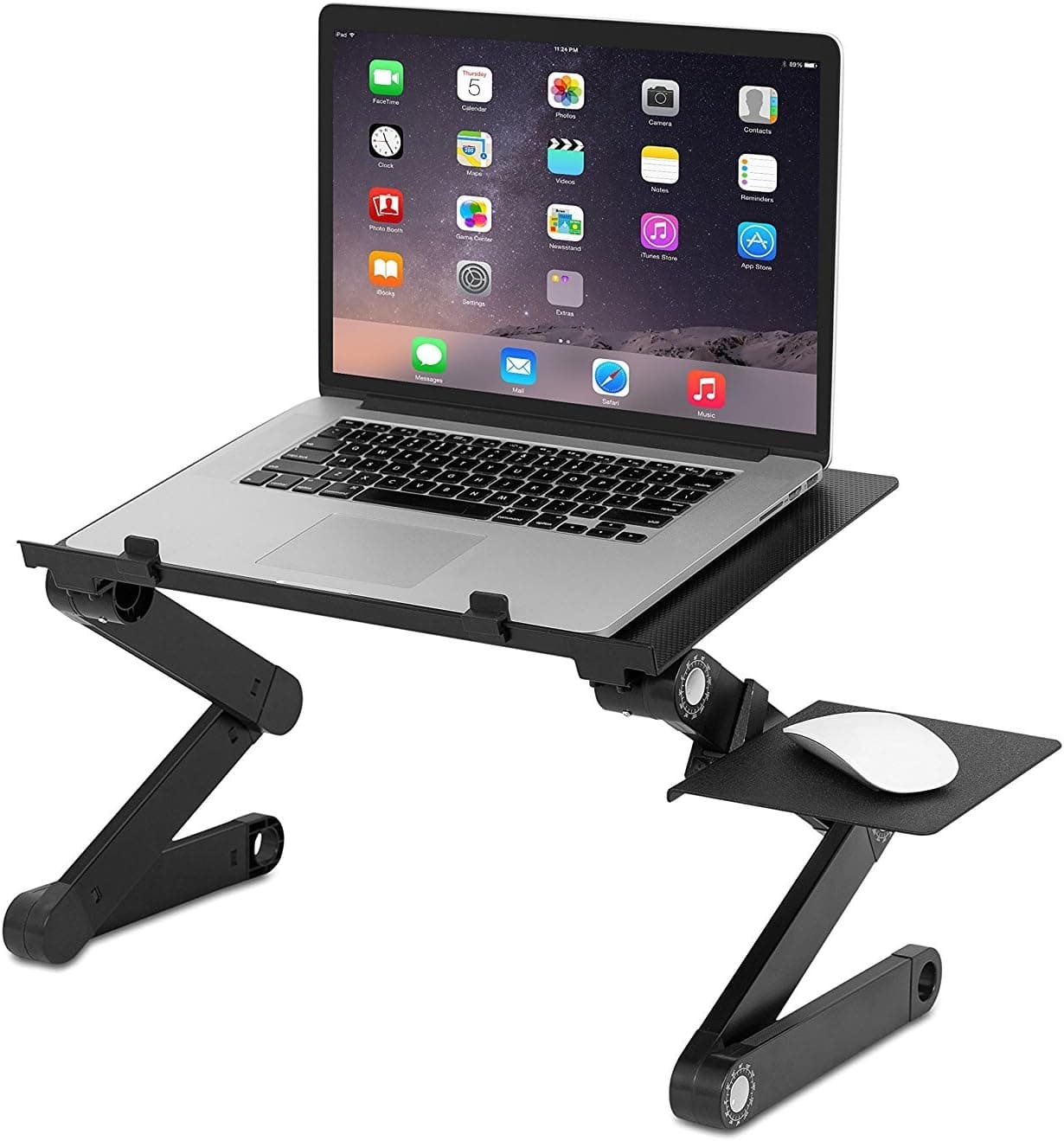 JH-BestCrafts Foldable Adjustable Computer Laptop Desk Stand Table with Mouse Pad Side Mount for Notebook Macbook. Ergonomic Lightweight TV Bed Lap Tray Stand Up / Sitting