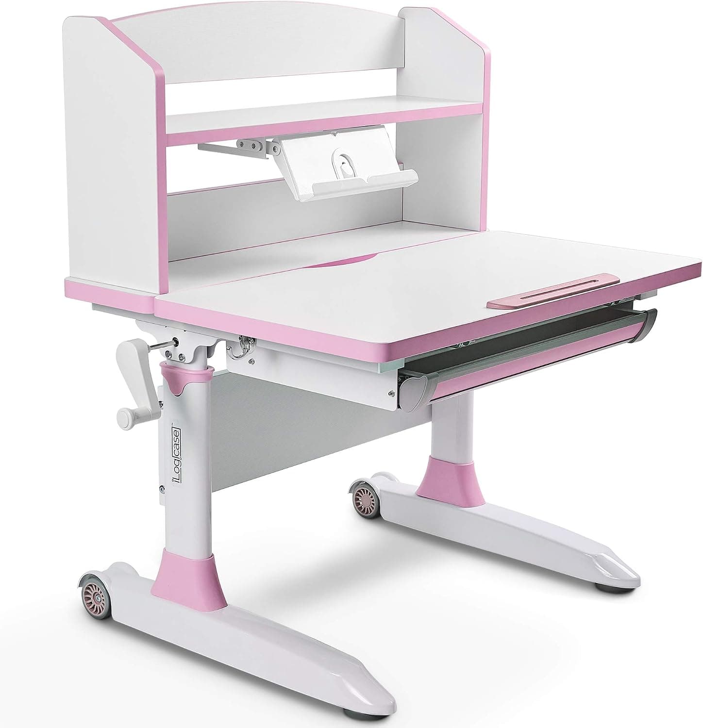 Ilogicase Kids Study Desk | Height Adjustable Children Table with Book Holder Stand and Drawer Storage | Ergonomic Desktop for Writing, Drawing and Painting | Home School use (Kids Desk 501, Pink)…