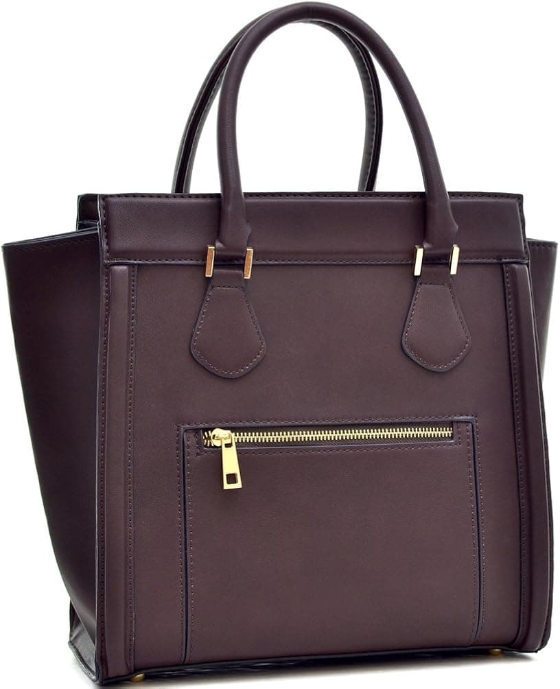 Dasein Medium Faux Leather Winged Satchel - New Coffee