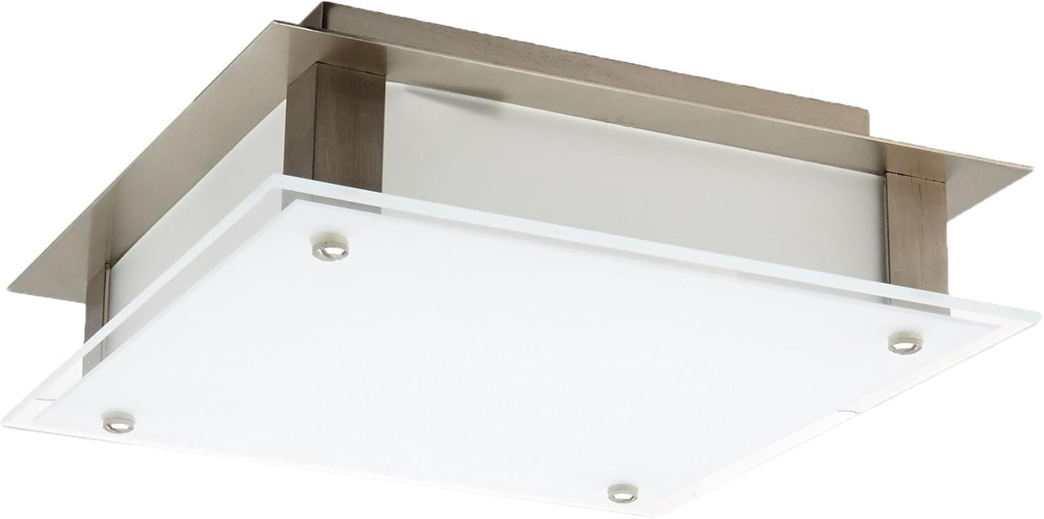 Vision - 10"sq. Flush Mount - Brushed Steel Finish - Frosted Glass Shade