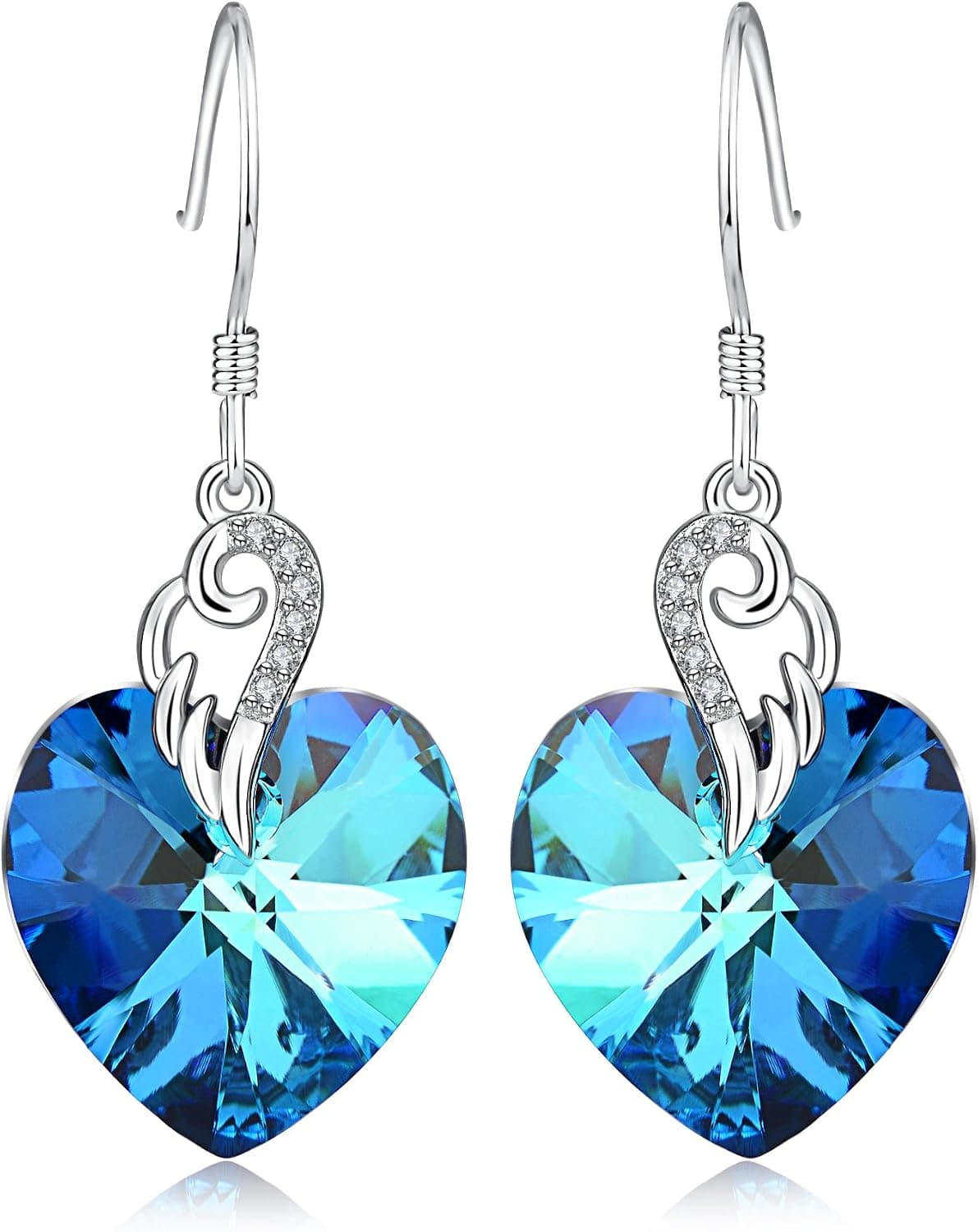 AOBOCO Sterling Silver Love Heart Dangle Drop Earrings with Crystals Fine Jewelry Gift for Women Girls