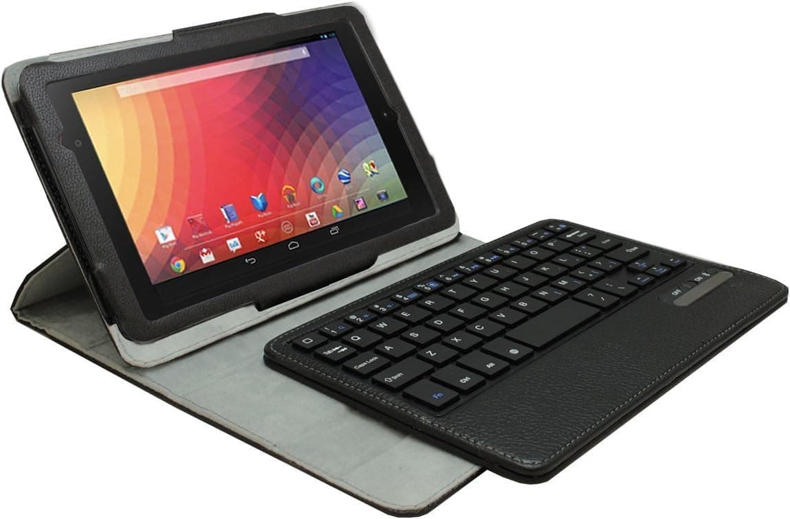KHOMO Black PU Leather 360 Degree Rotating Bluetooth Keyboard Case Cover Stand for Google Nexus 7 tablet