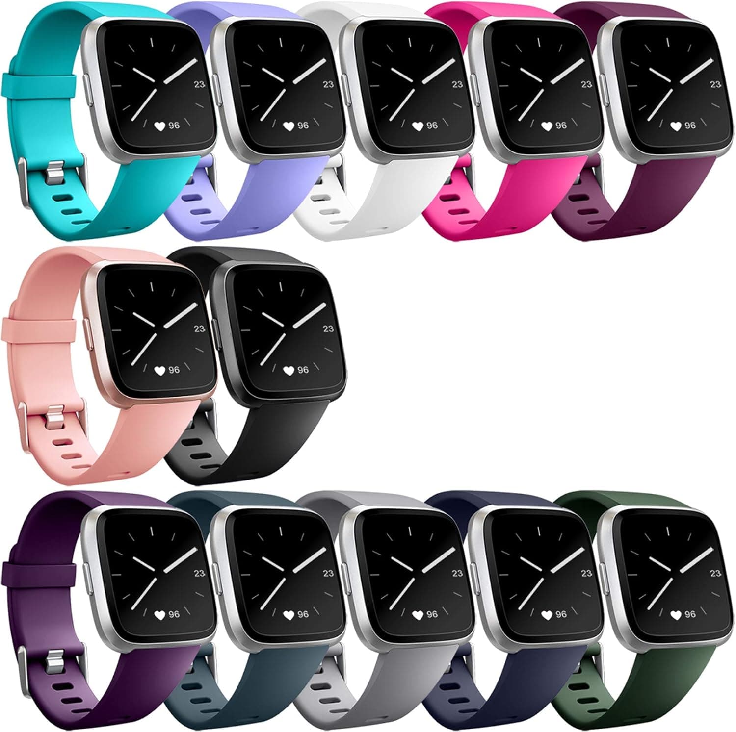 Hamile Replacement Bands (12 Pack) Compatible for Fitbit Versa/Versa 2/Lite/SE, Classic Soft Watch Band Straps Wristbands for Fitbit Versa/Lite & Special Edition Smartwatch, for Women Men, Small …