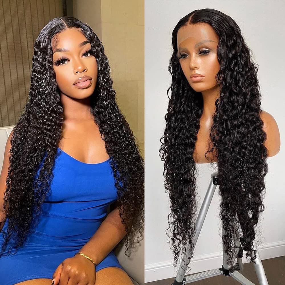 Water Wave Lace Front Wigs Human Hair 13x4 Lace Frontal Curly Wigs for Black Women Wet and Wavy HD Lace Front Wigs Human Hair Pre Plucked with Baby Hair Natural Hairline 150% Density (18 Inch)