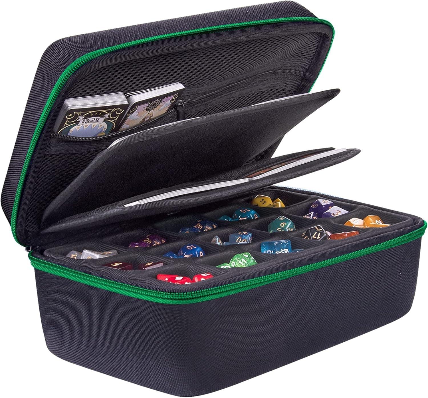 SIQUK Dice Storage Case Big Capacity Dice Case Dice Storage Box with Handle and Double Removable Slotted Tray Dice Organizer Case for Dungeons & Dragons and Other RPG Table Game, Green