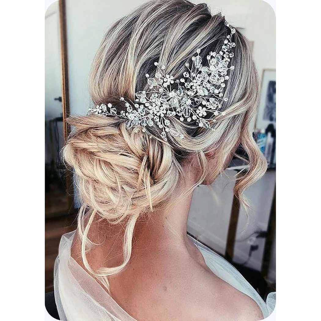 Catery Flower Bride Wedding Headband Crystal Pearl Hair Vine Braid Headpiece Bridal Hair Accessories for Women (Rose Gold)