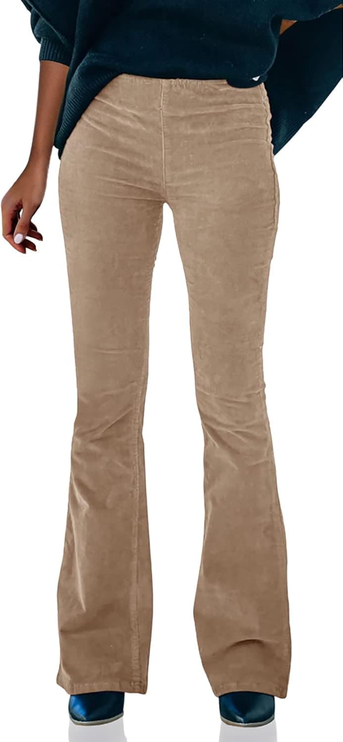 Tongmingyun Women's Corduroy High Waisted Flare Leg Pants Vintage Bell Bottom Long Pants Trousers