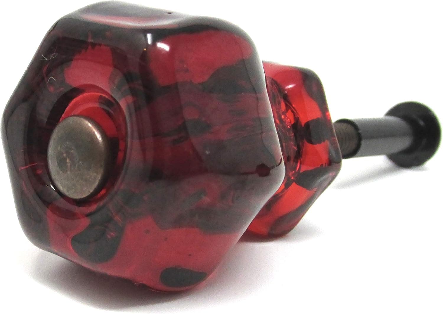 RoussoDesigns Vintage Glass Knob Pull with Premium Connecting Screws to Fit Any Cabinet-Cupboard-Bifold Door-Wardrobe or Drawer in Ruby Red with Oil Rubbed Bronze Hardware (Pack of Four)