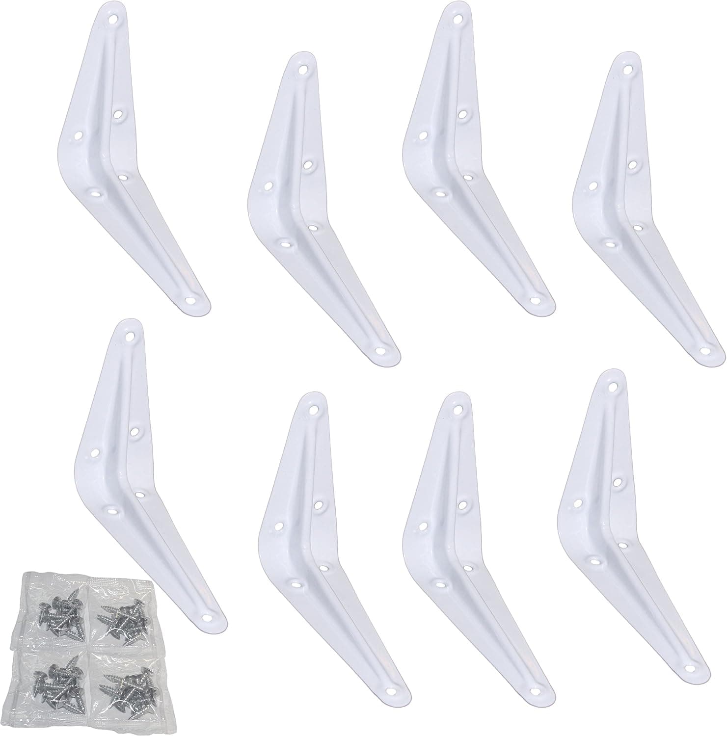 Set of 8 Light Duty White Color Metal Shelf Brackets