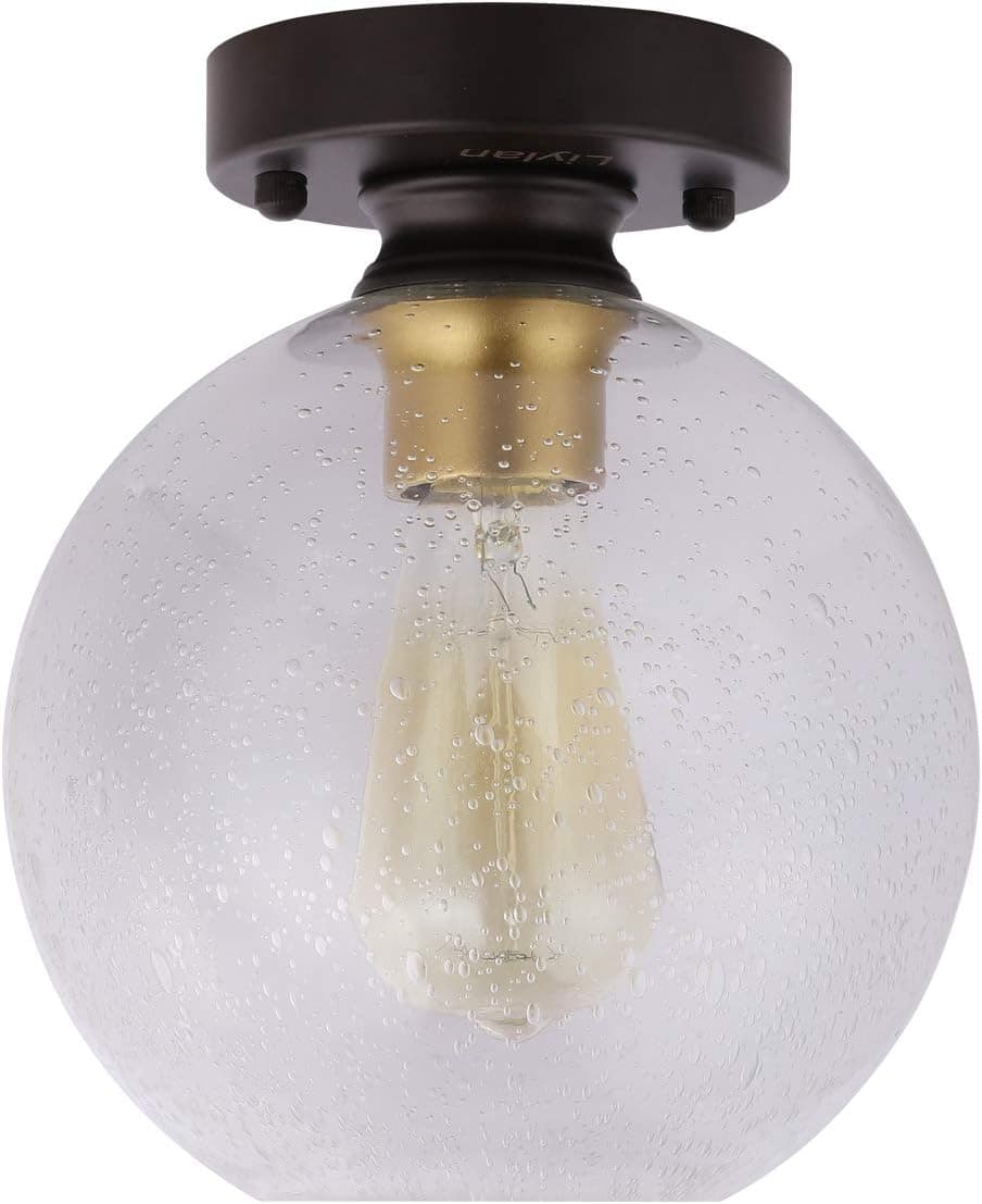 Liylan Ceiling Light Fixture Semi Flush Mount Industrial Vintage Rustic Farmhouse Oil Rubbed Bronze Finish with Seeded Clear Glass for Bedroom Entryway Hallway