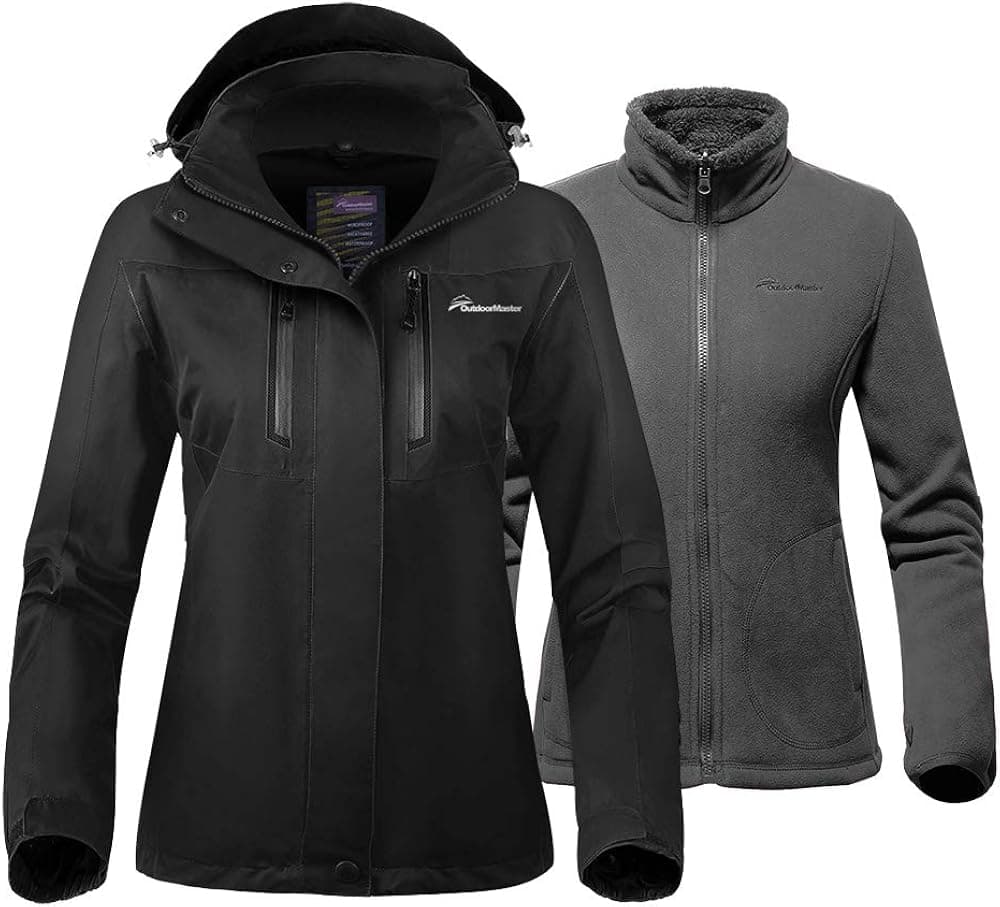 OutdoorMaster Women's 3-in-1 Ski Jacket - Winter Jacket Set with Fleece Liner Jacket & Hooded Waterproof Shell - for Women