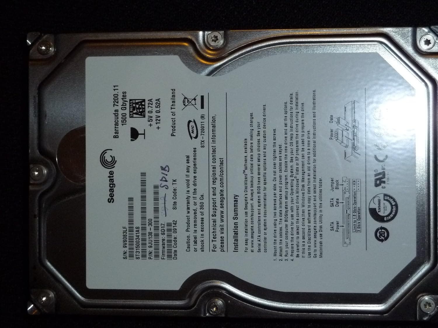 Seagate Barracuda 7200.11 1.5 Terabyte (1.5TB) SATA/300 7200RPM 32MB Hard Drive