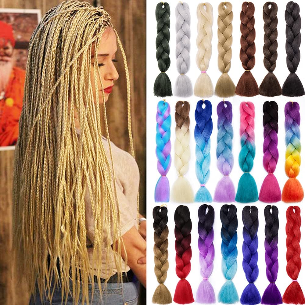 S-noilite Ombre Braiding Hair Pre Stretched Braiding Hair Extention Jumbo Crochet Braids 24 Inch Long Colorful Braids Box Braids Crochet Hair for Afro African Women Kids Synthetic Hair 5 bundles Black/Beige