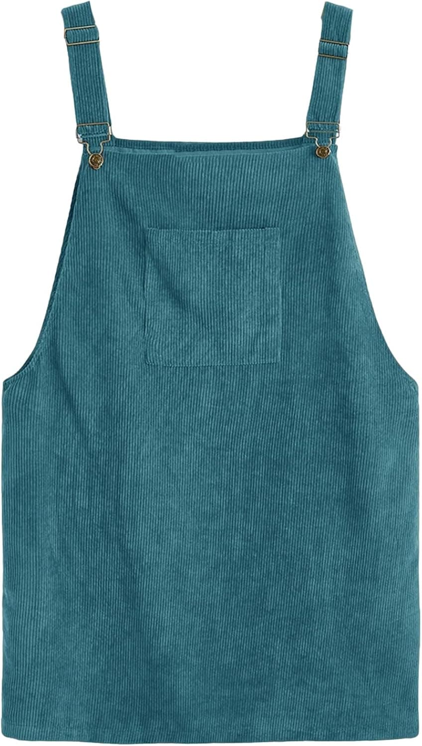 Romwe Women's Plus Size Pocket Front Adjustable Straps Corduroy Pinafore Short Dress