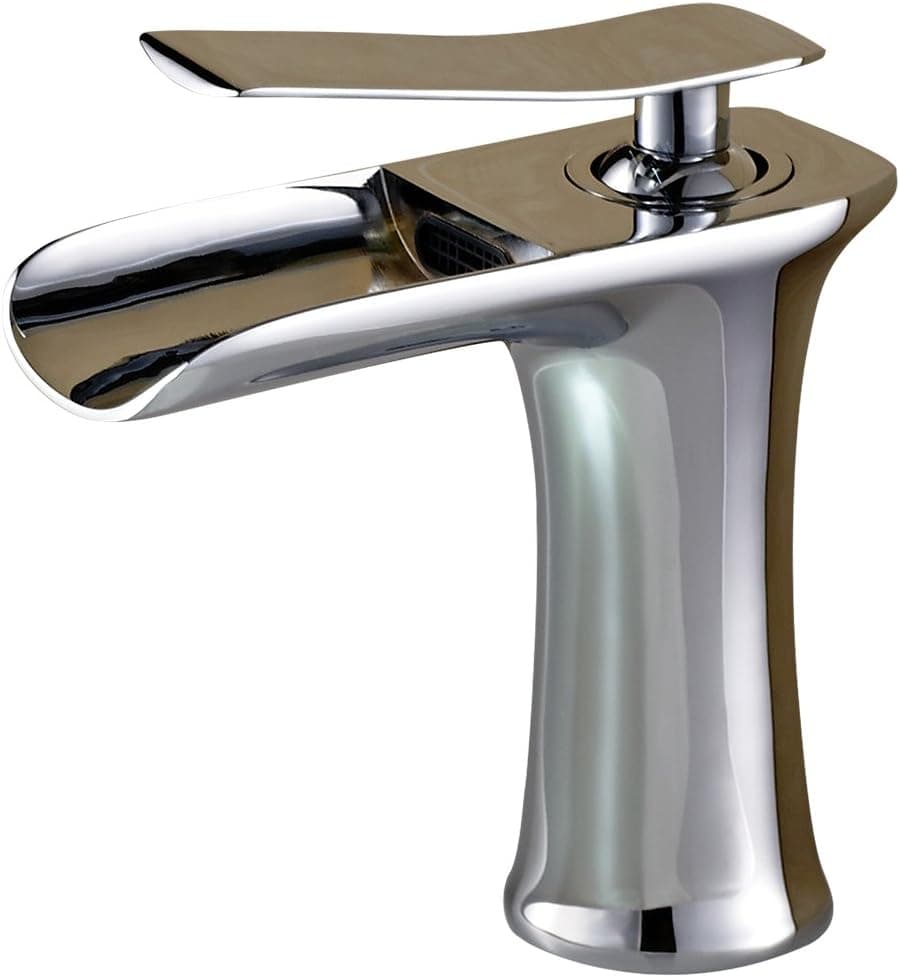 SOQO Modern Waterfall Single Handle Bathroom Sink Faucet Chrome Faucet Mixer Tap (Chrome-Short)