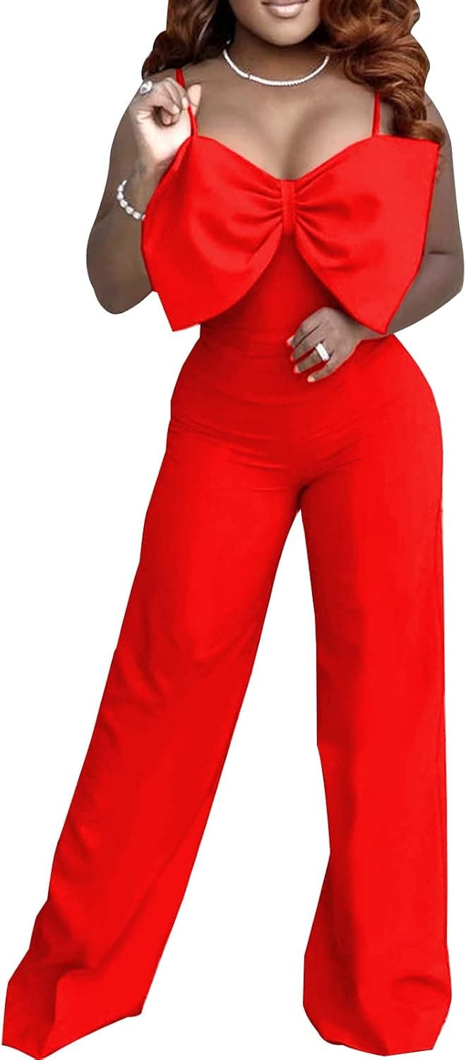 CuteCherry Women Jumpsuits Elegant Long Sleeve Sexy V Neck Casual Long Wide Leg Pants with Pockets Belt