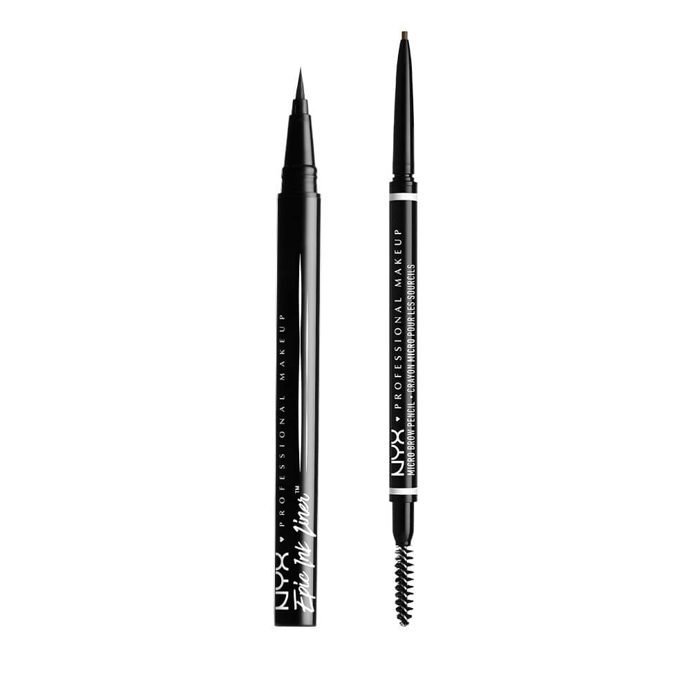 NYX PROFESSIONAL MAKEUP Epic Ink Liner, Waterproof Liquid Eyeliner (Black) + Micro Brow Eyebrow Pencil (Ash Brown)