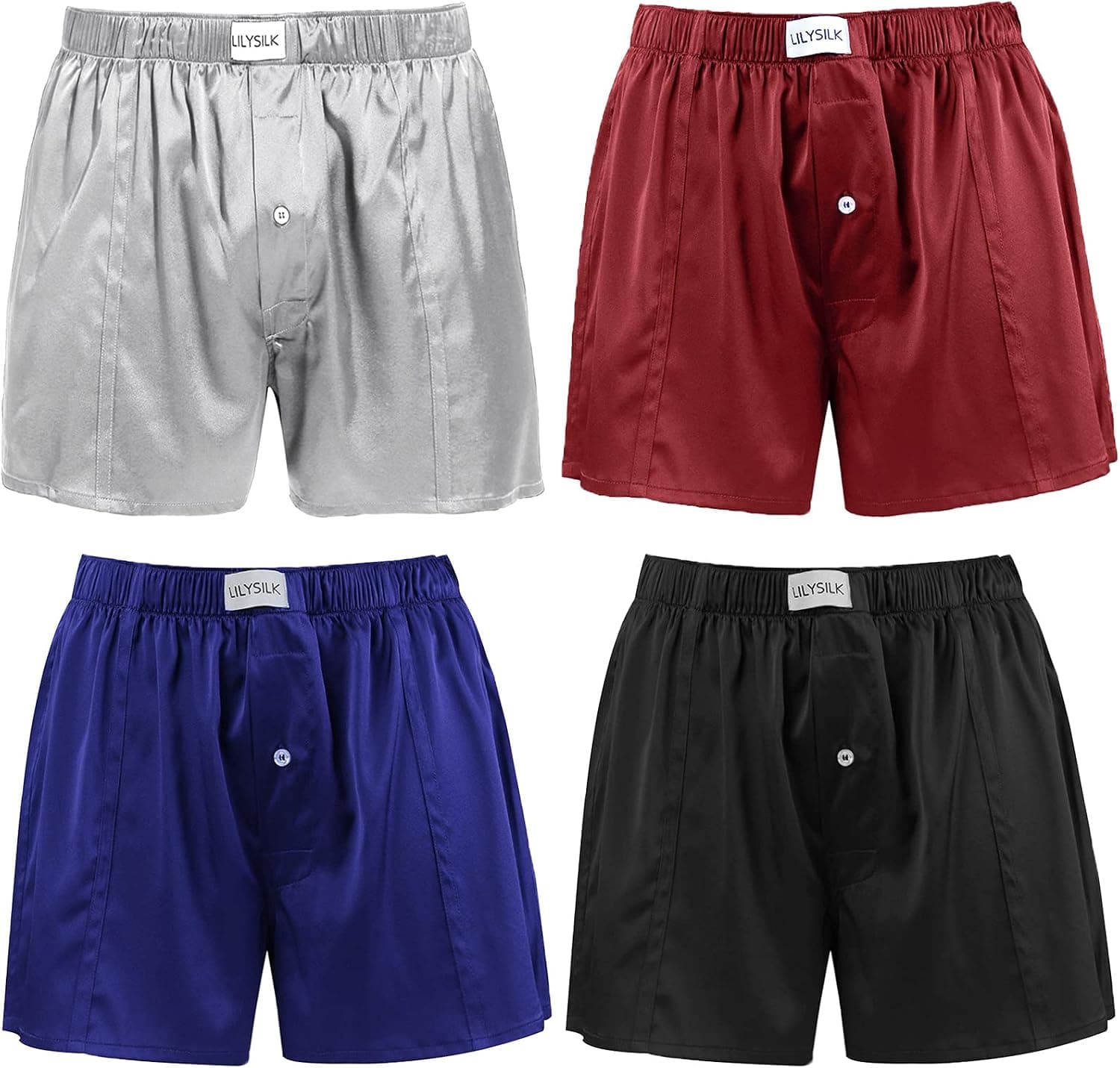 LilySilk Silk Boxers Mens Breathable Real Mulberry Underwear 6A Grade Royal Shorts Combo Pack, Silk Sleep Lounge Bottoms