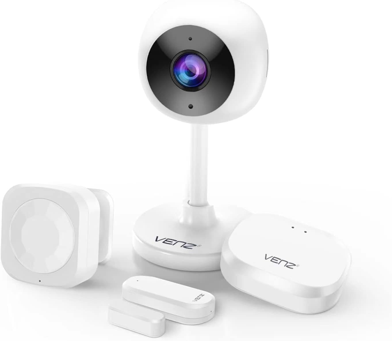 JLAZGJ 4 Pieces-Kit Home Security System, Include Door Window Sensor, WiFi Indoor Camera, Smart Hub, PIR Motion Detector, Comatible with Alexa