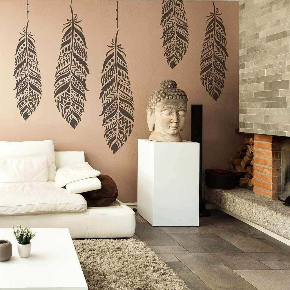 Tribal Feather Wall Art Stencil – Large Stencils for Painting Walls – Try Stencils Instead of Wallpaper – Tribal Stencils for Wall Painting – Stencil Designs for DIY Home Décor (X-Large)