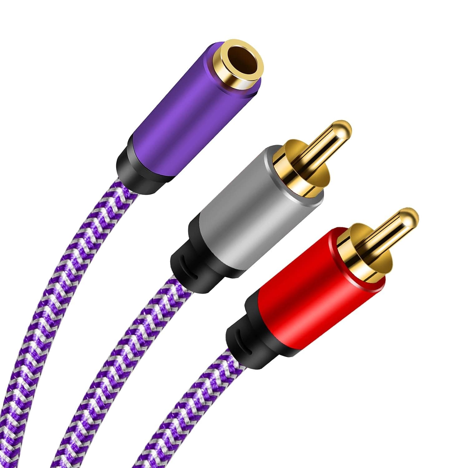 3.5mm to RCA Cable, TanGuYu Nylon Braid 3.5mm Female to 2 RCA Male Stereo Audio Y Cable Adapter Gold Plated Compatible for Smartphones MP3 Tablets Home Theater (3Ft)