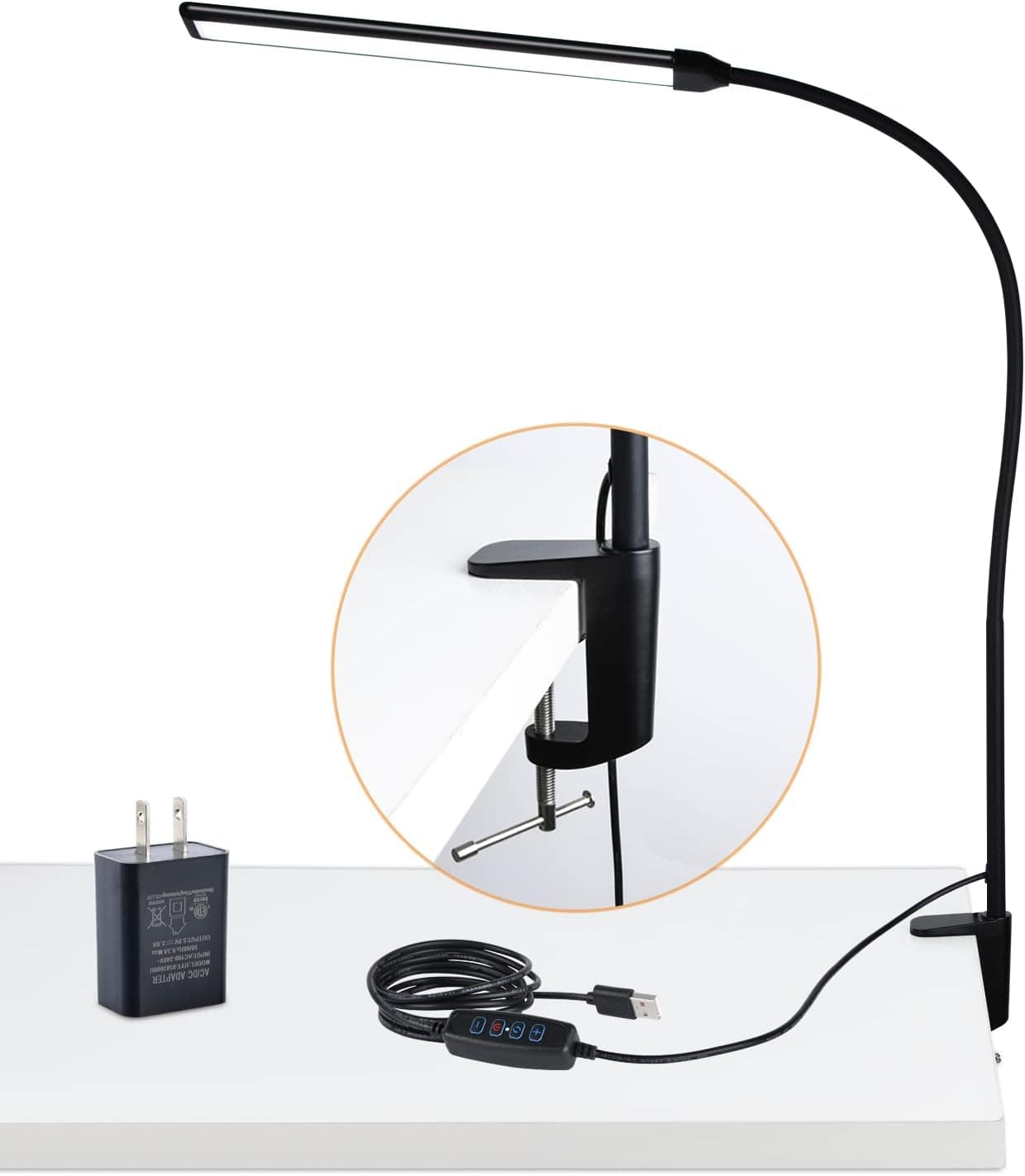 CeSunlight LED Desk Lamp with Clamp, Clamp Light, Tall Desk Lamp with Long Gooseneck, 11W, 850 LMS, 3 Color Modes, 10 Brightness Levels, Eye-Caring, Clip on Desk Light for Reading, Home, Office