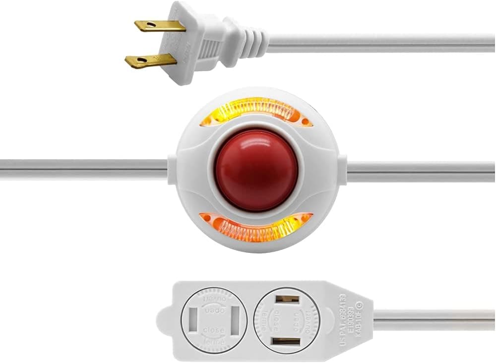 Beszin 9Ft. 3-Outlet 2 Prong Extension Cord with Foot Switch Power Tab (1-Pack, White)