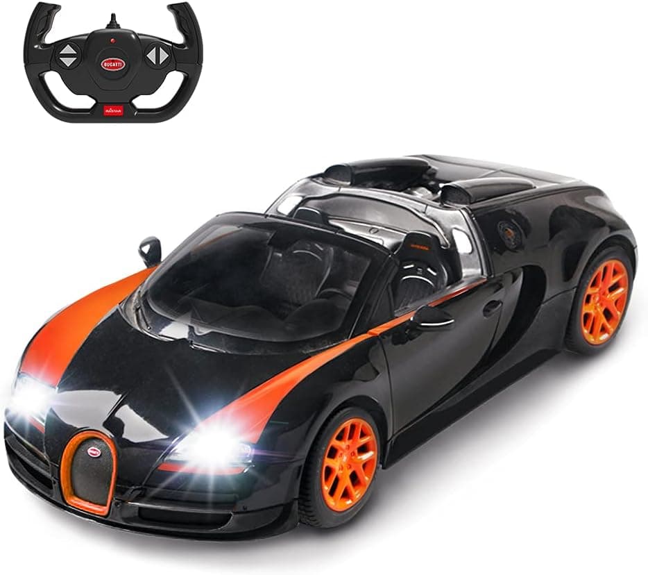 RASTAR Bugatti Toy Car, 1/14 Bugatti Remote Control Car, Bugatti Veyron 16.4 Grand Sport Vitesse RC Car - Black/Orange