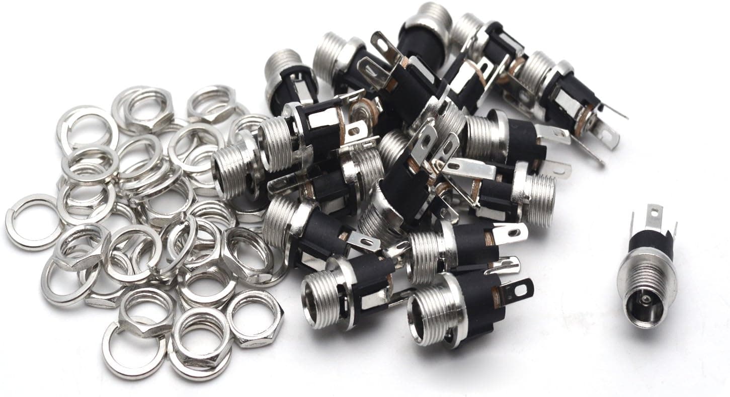Antrader 20Pcs 5.5mmx2.5mm DC Power Barrel Jack Socket Female Panel Mounting Connector for Wall Supplies