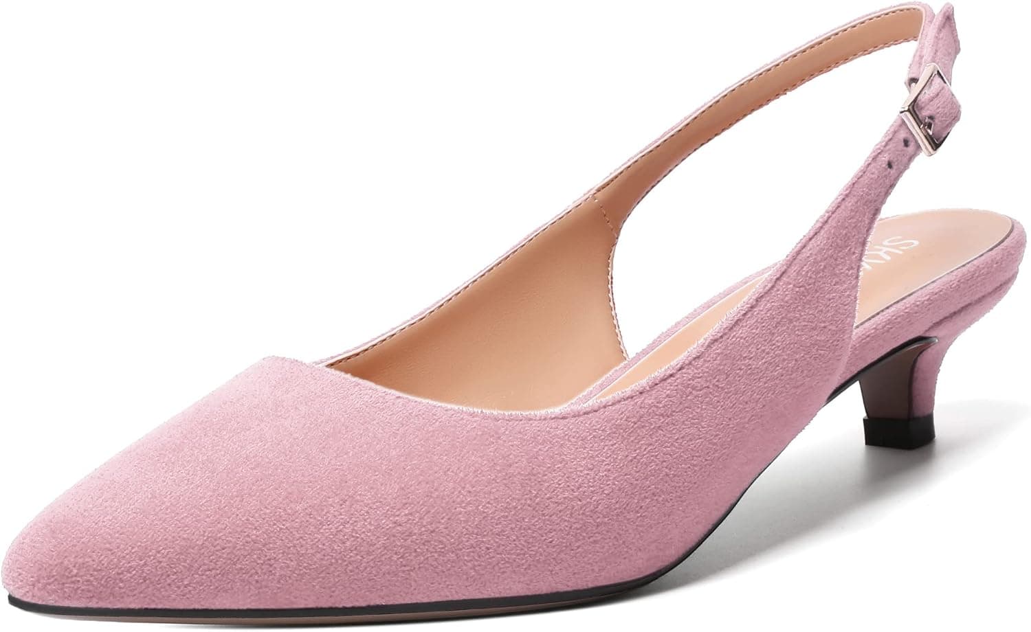 SKYSTERRY Womens Casual Pointed Toe Suede Slip On Wedding Slingback Kitten Low Heel Pumps Shoes 1.5 Inch