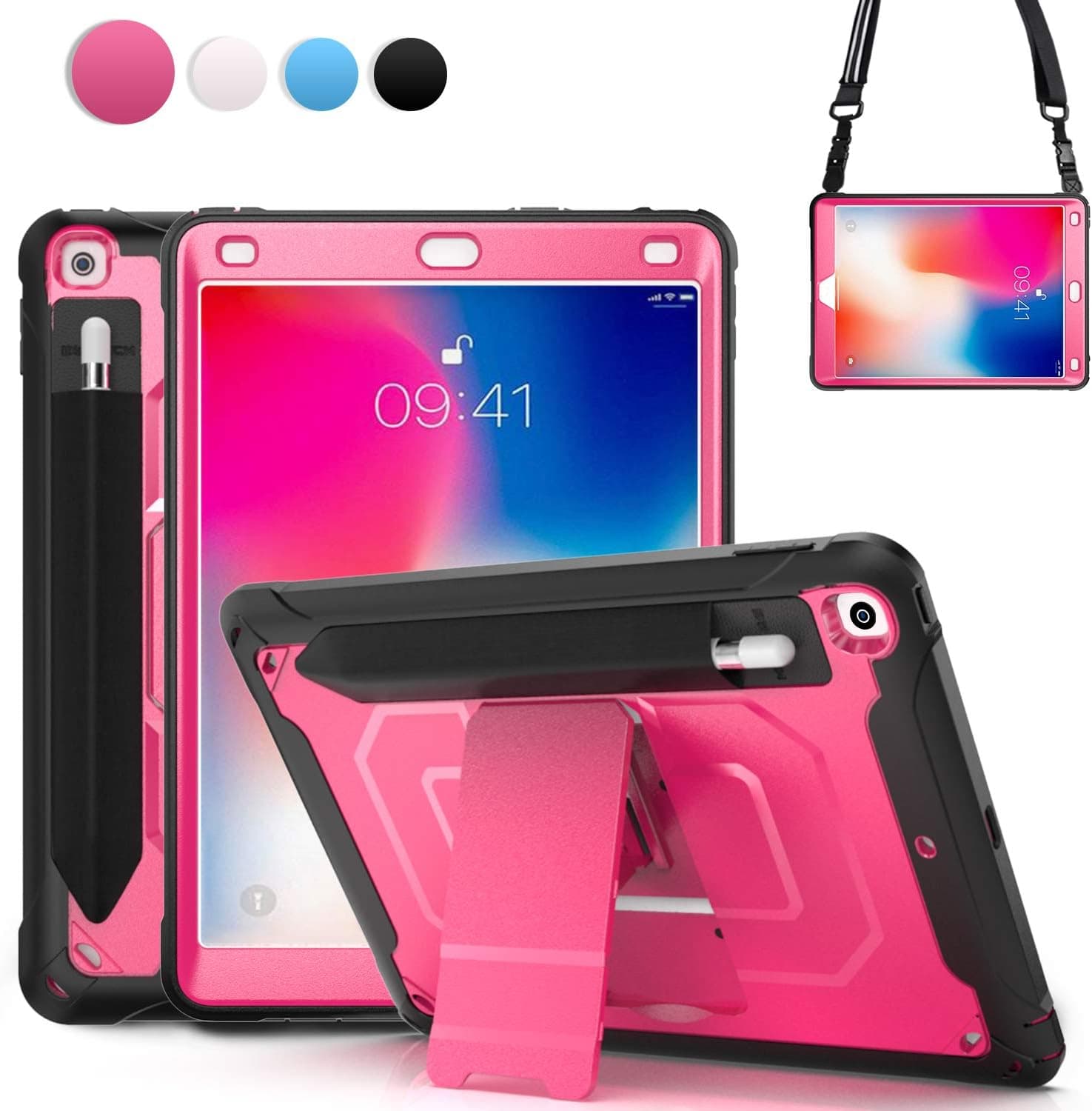 BRACN 6th Generation iPad Case 2018,9.7 iPad Kid Case,Rugged Shockproof Durable Case with Elastic Pencil Pocket,Invisible Storage Bag,Shoulder Strap,Kickstand for 5th Generation iPad Case 2017 (Rose)