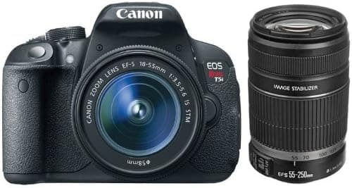 Canon EOS Rebel T5i D-SLR Camera with EF-S 18-55mm f/3.5-5.6 IS STM Lens + Canon EF-S 55-250mm f/4-5.6 IS II Lens