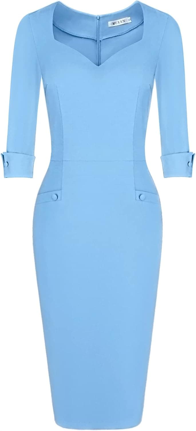 MUXXN Women's 60s Classy Sweetheart Neck Bandage Sheath Work Pencil Dress