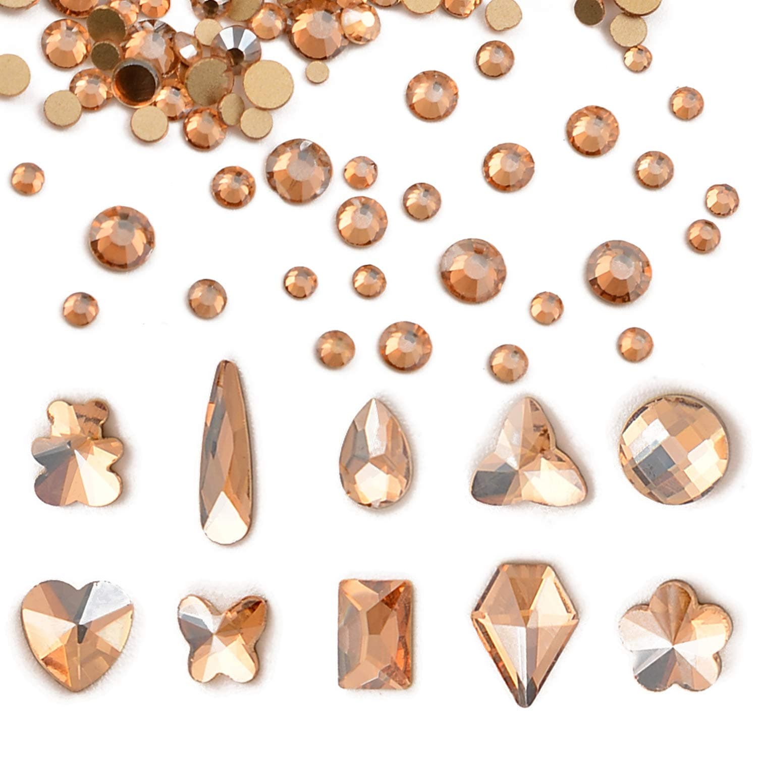 Nancybeads 1800pcs Champagne Crystals Multi Shapes Sizes Nail Art Rhinestones Flat Back Diamonds 3D Charms Gems Stones Beads for Nail Art Phone Shoes Decorations (Champagne Multi Shapes 1800pcs)