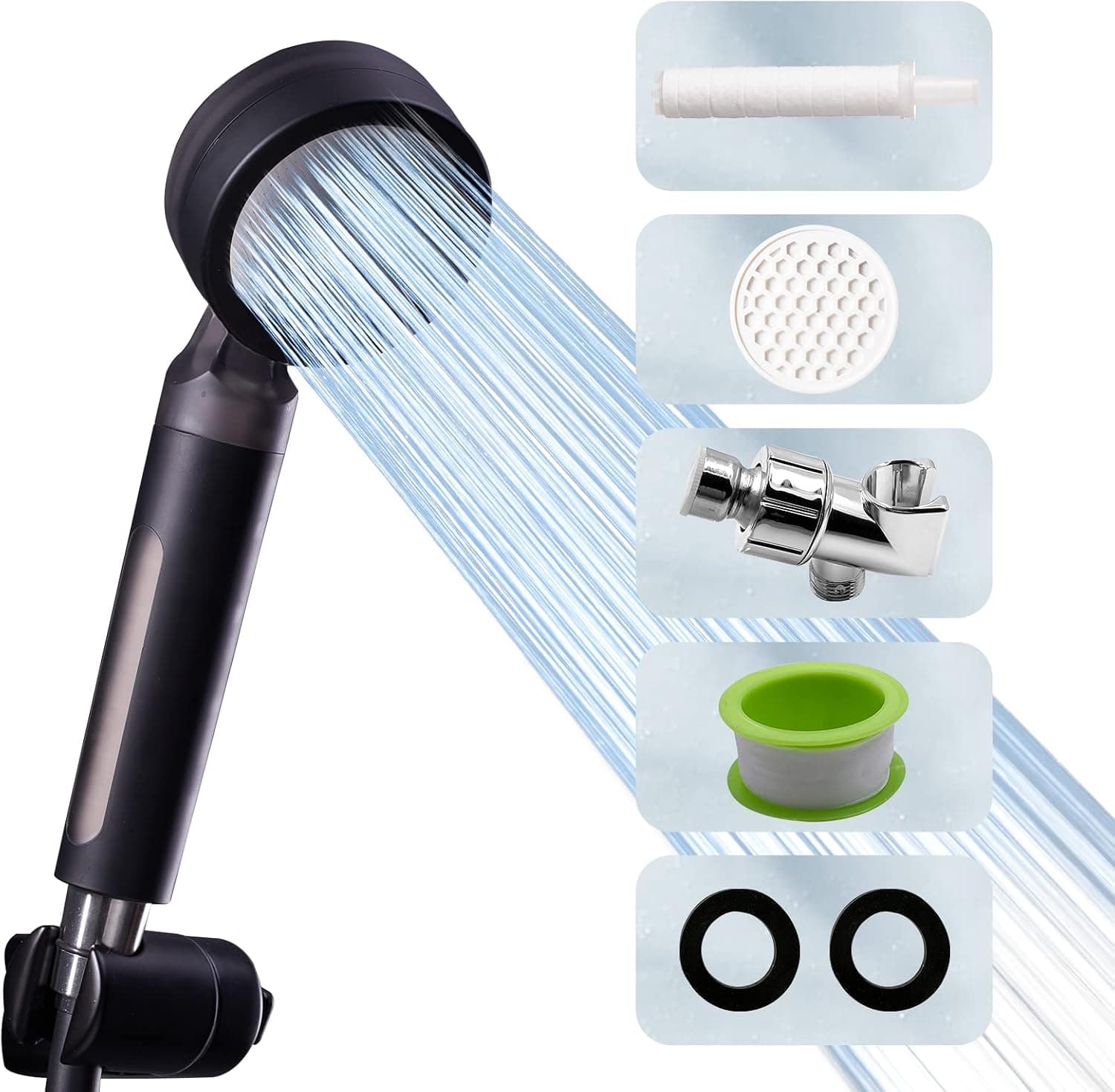 ALSS-AL Detachable Filtered Shower Head With Handheld Hard Water Filter Shower Head Hydro Shower Jet Shower Head With Filters High Pressure Shower Heads Purifying Shower Head (Black)