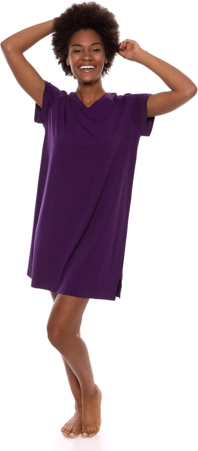 Women's Jersey V-Neck Sleep Shirt - Comfortable Tee Dress by Texere (Lexxie)