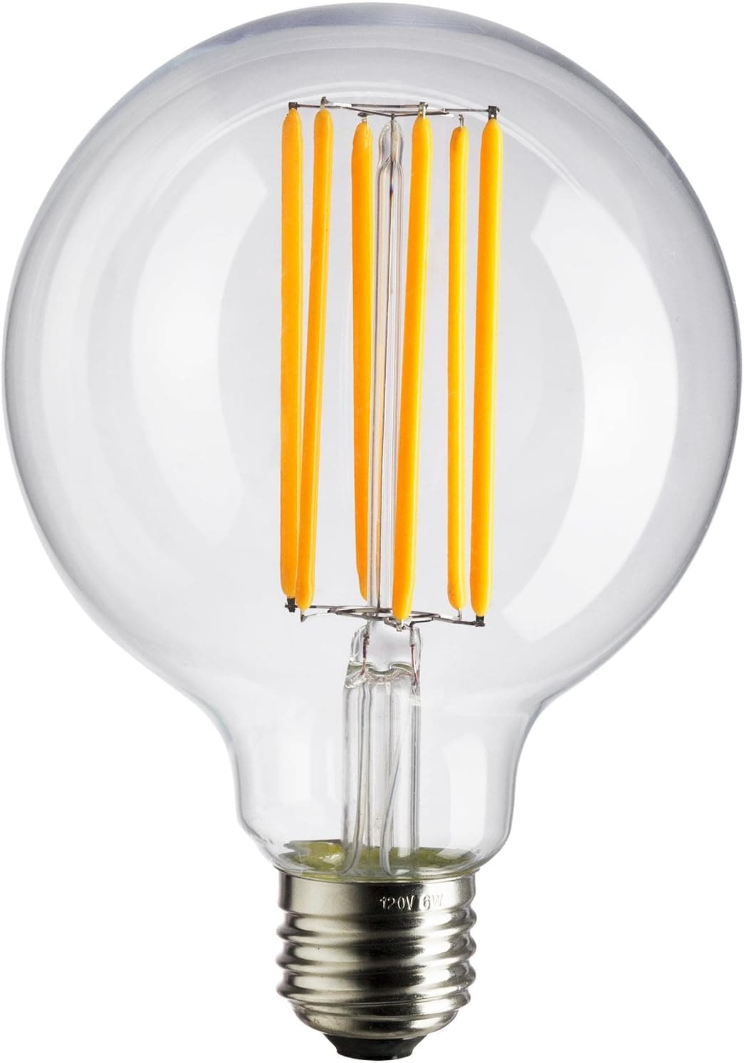 Sunlite 80465 LED G25 (G80) Edison Globe Light Bulb, 6 Watts (40W Equivalent), Standard E26 Base, 480 Lumens, Dimmable, UL Listed, 90 CRI, Decorative Clear Glass Vintage Filament 1 Pack, 2200K - Amber