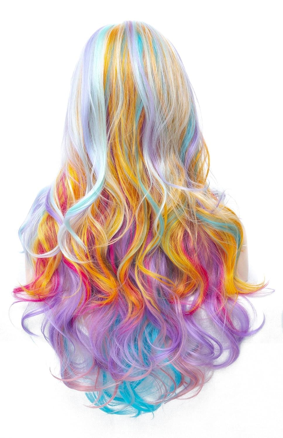 lurmbf Cosplay Wigs for Women Rainbow Colorful Wig Multicolor Long Length Harajuku Style and Big Wavy Curls Wig for Party for Costume Lolita 275g